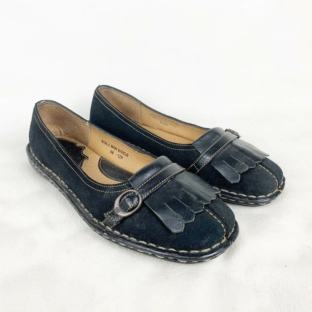 Born Suede Trefoil Buckle Ballet Flat Loafers